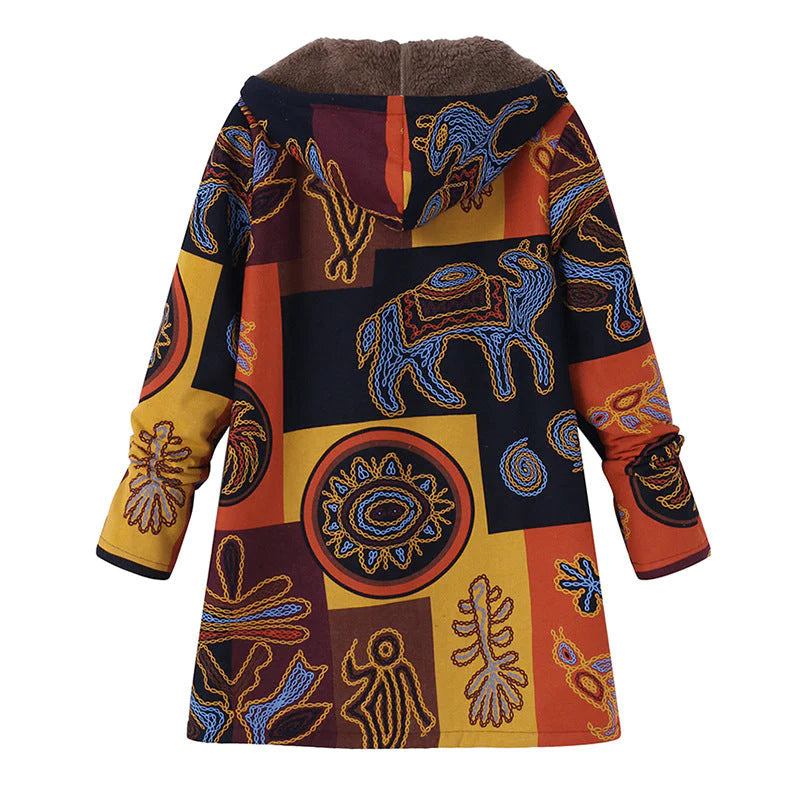 Orange Floral hooded winter coat for wet weather days