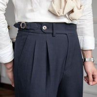 Vincent | Men's Tailored High-Waist Pleated Trousers with Cuffed Hem