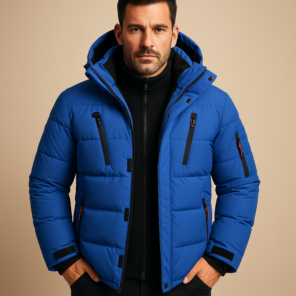 Blue Hooded heavy-duty winter jacket for outdoor days