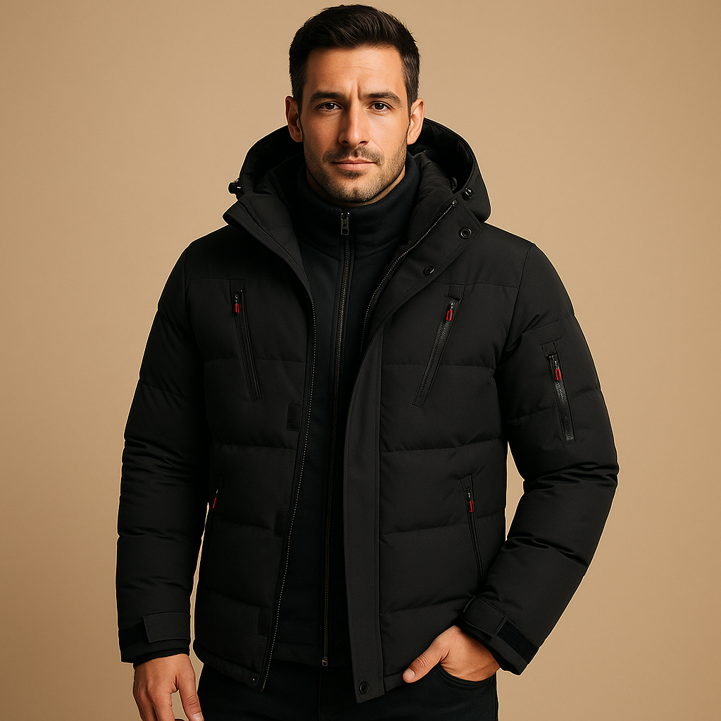 Black Hooded heavy-duty winter jacket for outdoor days