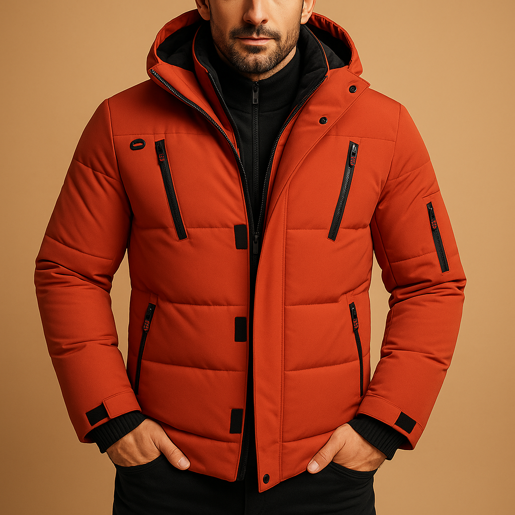 Orange Hooded heavy-duty winter jacket for outdoor days