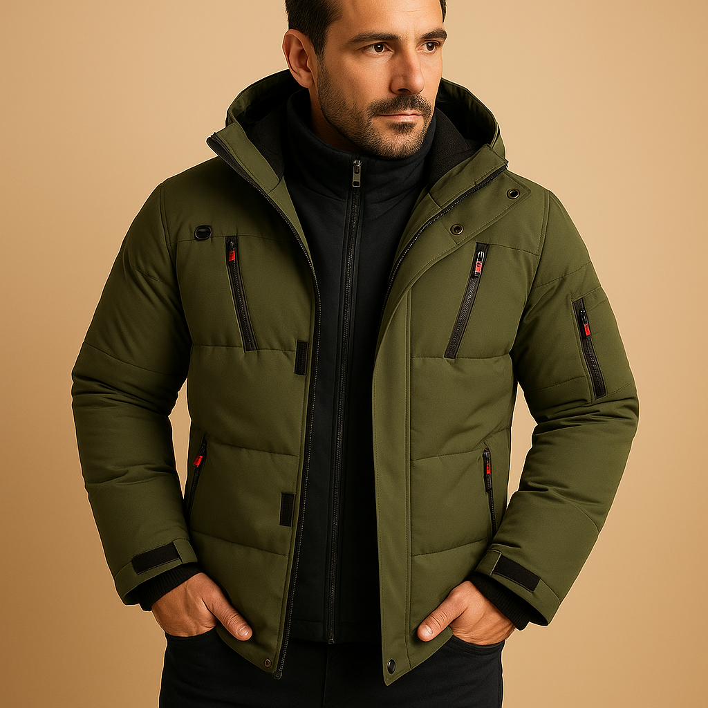 Green Hooded heavy-duty winter jacket for outdoor days