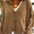 Khaki Cosy v-neck button-front cardigan for autumn