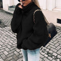 Black chunky knit turtleneck jumper for women, oversized relaxed fit