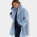 Blue oversized wide-collar longline coat, women's autumn style