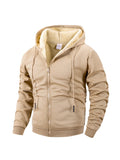 Beige sherpa-lined full-zip fleece hoodie for men, product shot