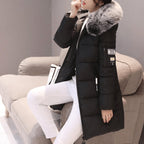 White Hooded windproof puffer coat with quilted mid-length jacket shown in a product photo