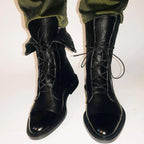 Black Lace-up leather cap-toe ankle boots for autumn, catalogue product photo
