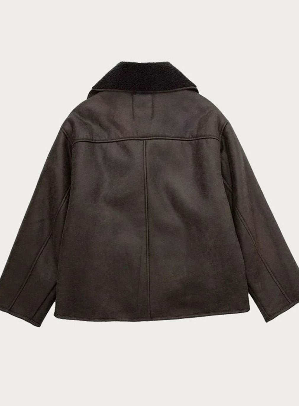 Brown oversized double-breasted jacket for women, teddy-lined autumn style