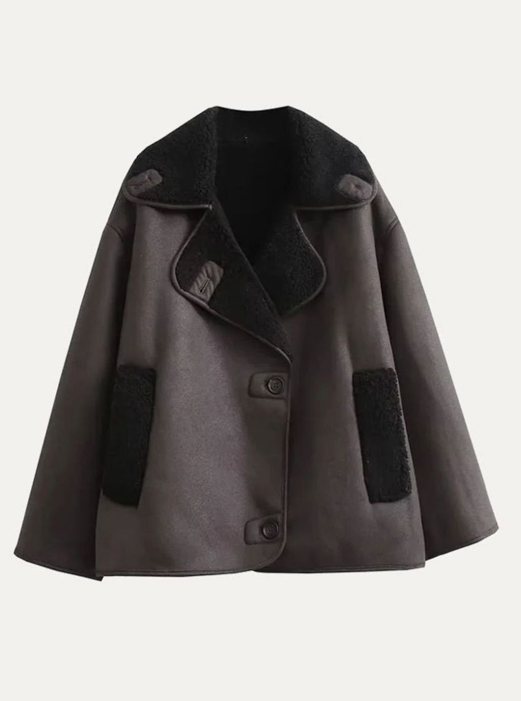 Brown oversized double-breasted jacket for women, teddy-lined autumn style