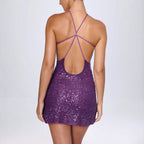 Gold Sequin halter-neck cut-out mini cocktail dress, product photo