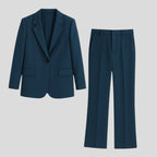 Women's navy tailored single-button blazer trouser suit for the office
