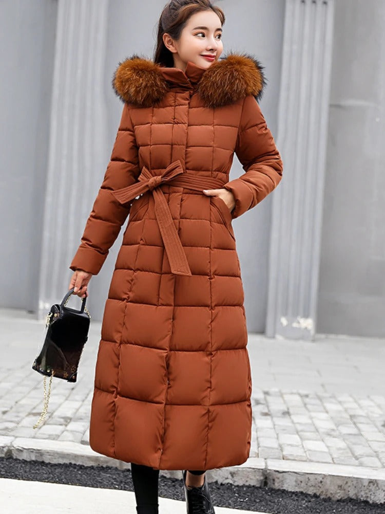 Caramel Warm long puffer coat for the coldest months