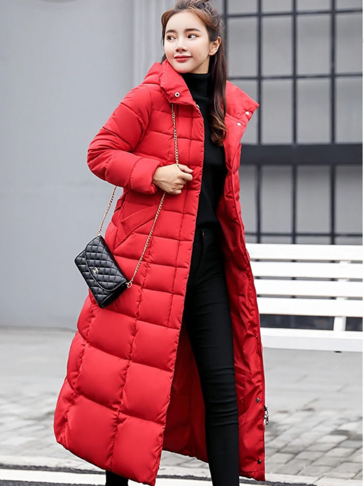 Red Warm long puffer coat for the coldest months