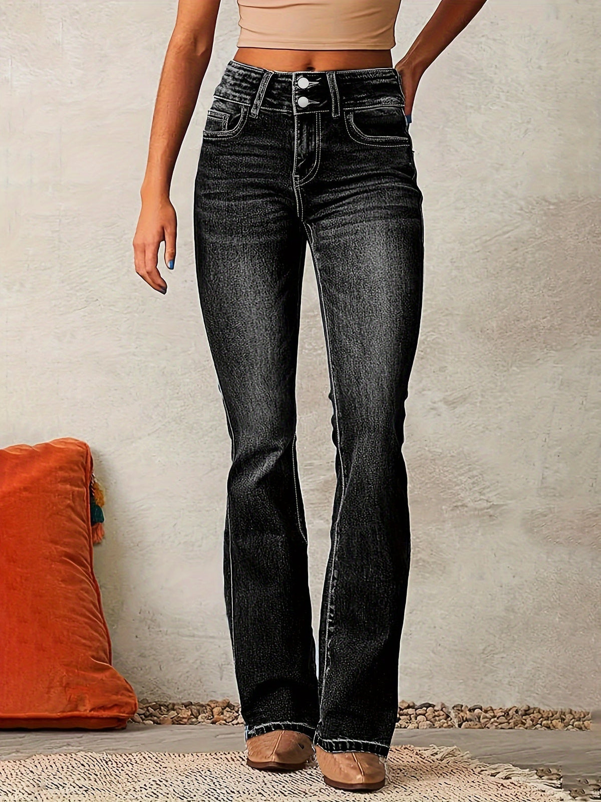 Black High-waisted flared jeans for everyday wear
