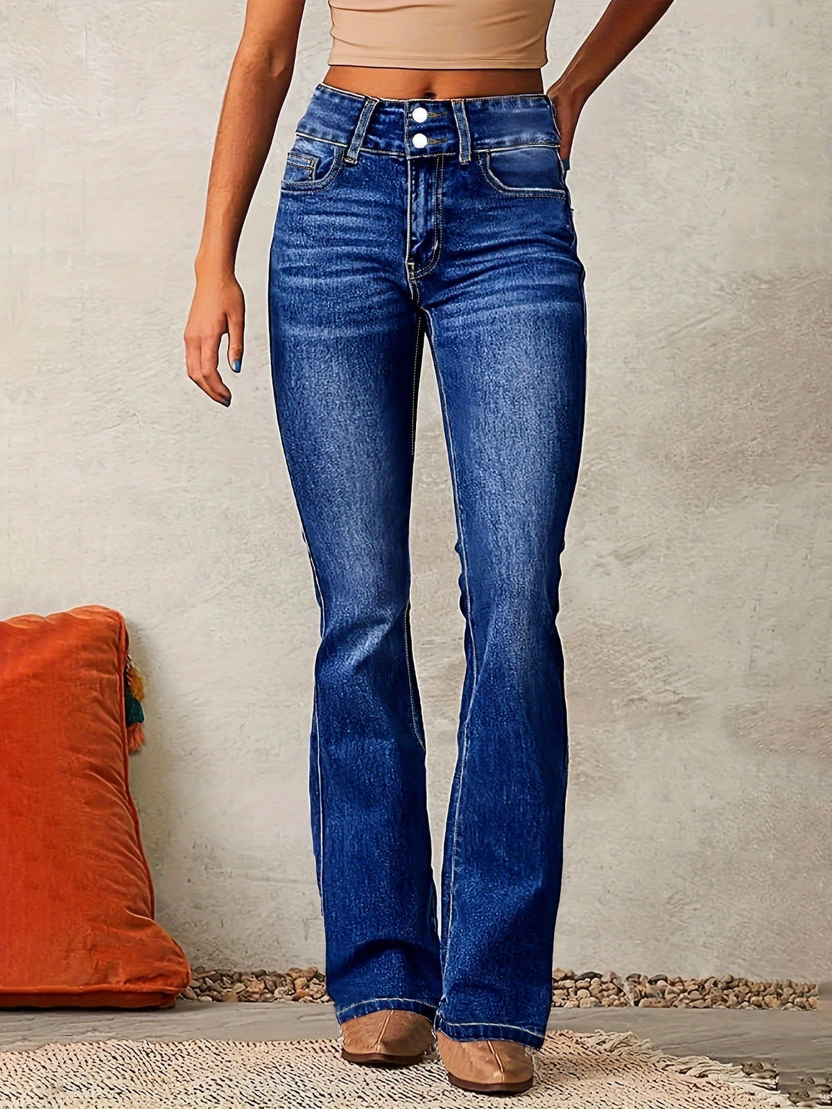 Dark Blue High-waisted flared jeans for everyday wear