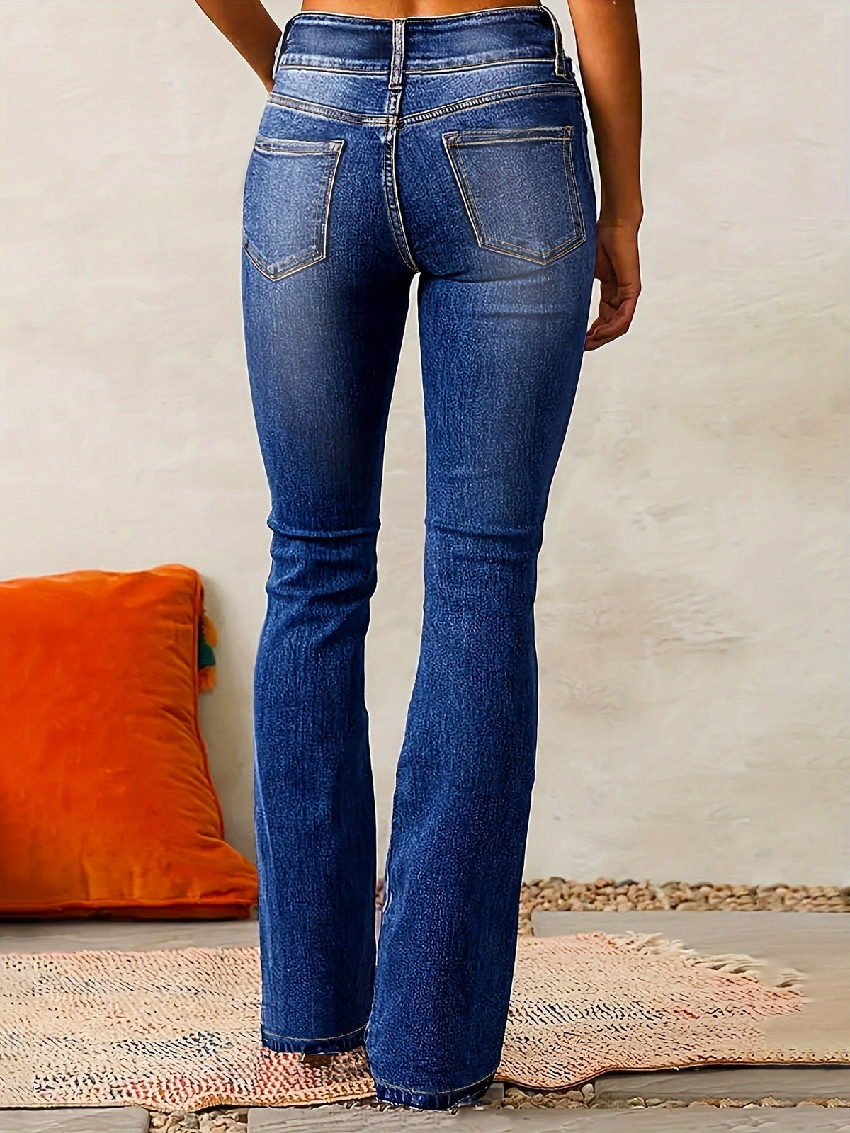 Product photo of the sea blue high-waisted flared jeans for everyday wear