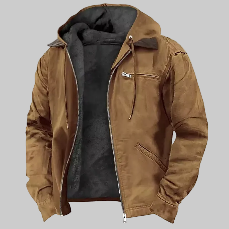 Brown high-loft quilted puffer jacket with zip closure for men