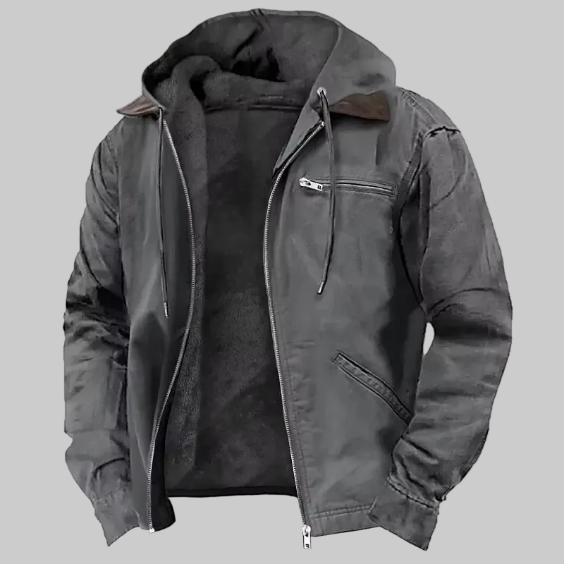 Grey high-loft quilted puffer jacket with zip closure for men