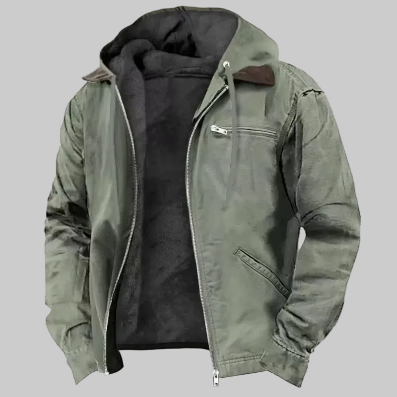 Green high-loft quilted puffer jacket with zip closure for men