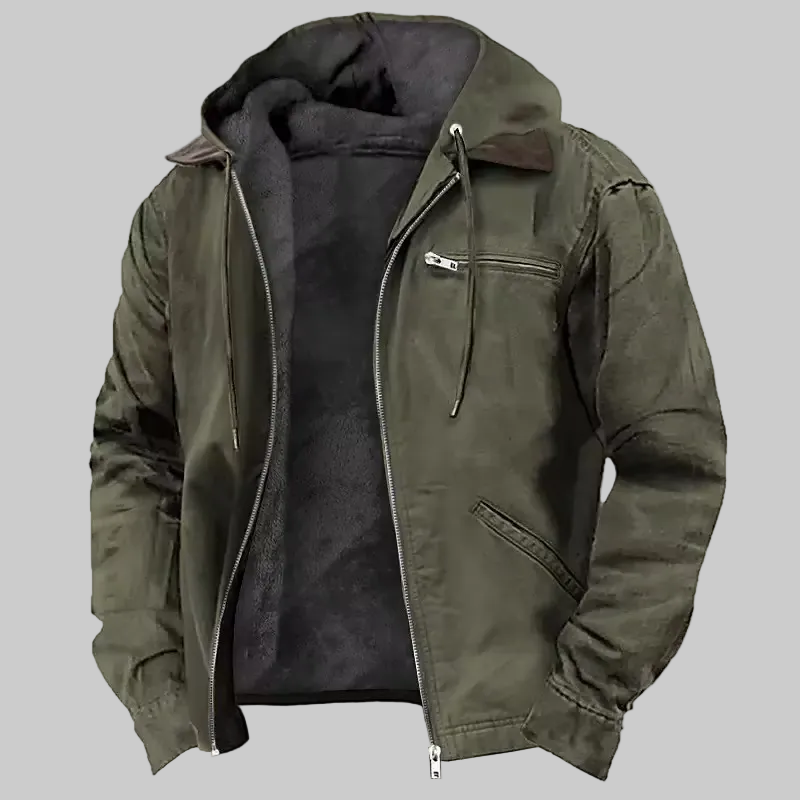 Army green high-loft quilted puffer jacket with zip closure for men