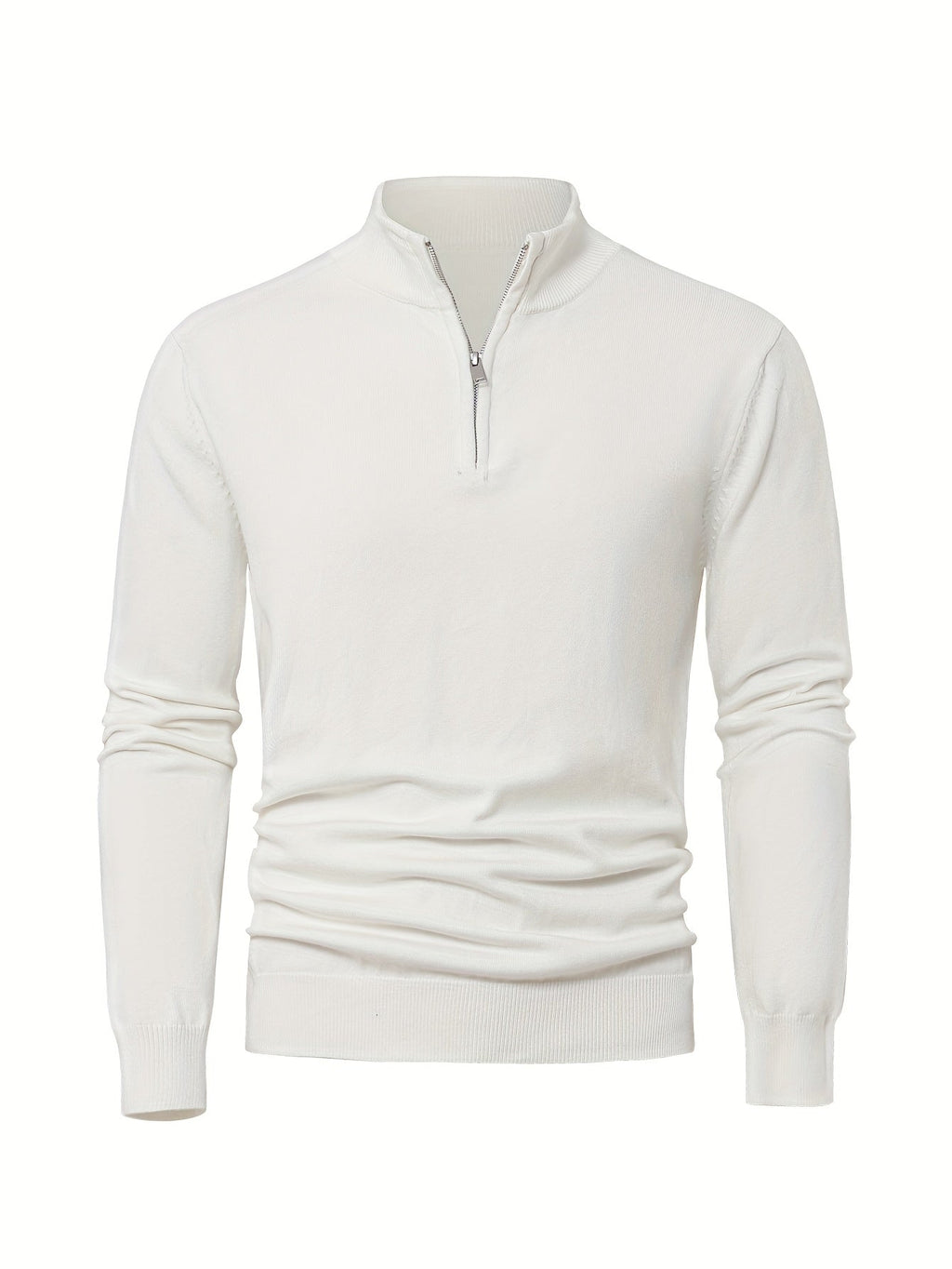 White knitted high-neck zip jumper for autumn layering
