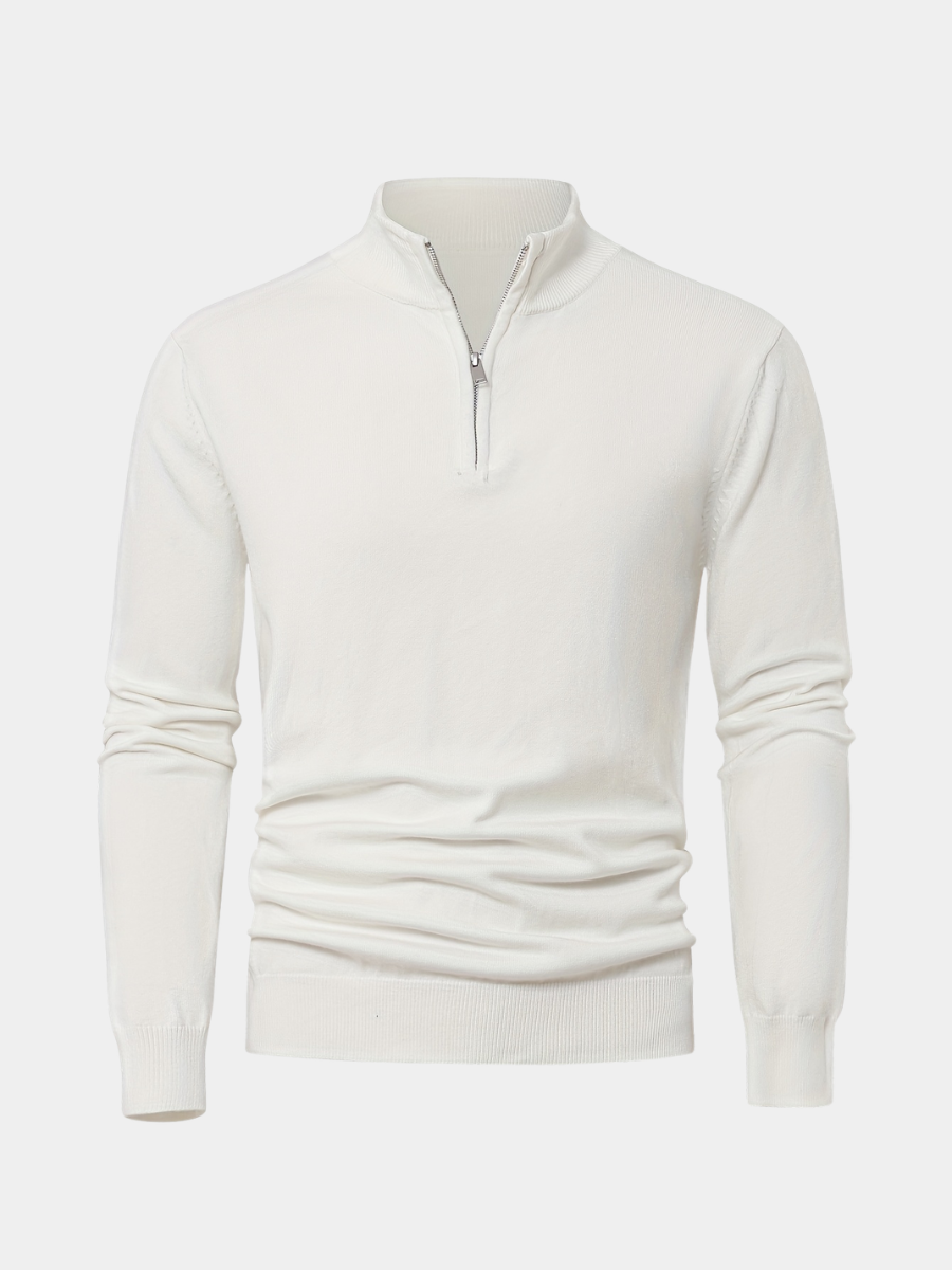 Beige knitted high-neck zip jumper for autumn layering