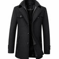 Black tailored wool-blend overcoat for men, button-front, autumn style