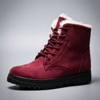 Red Fur-lined lace-up snow boots for icy days