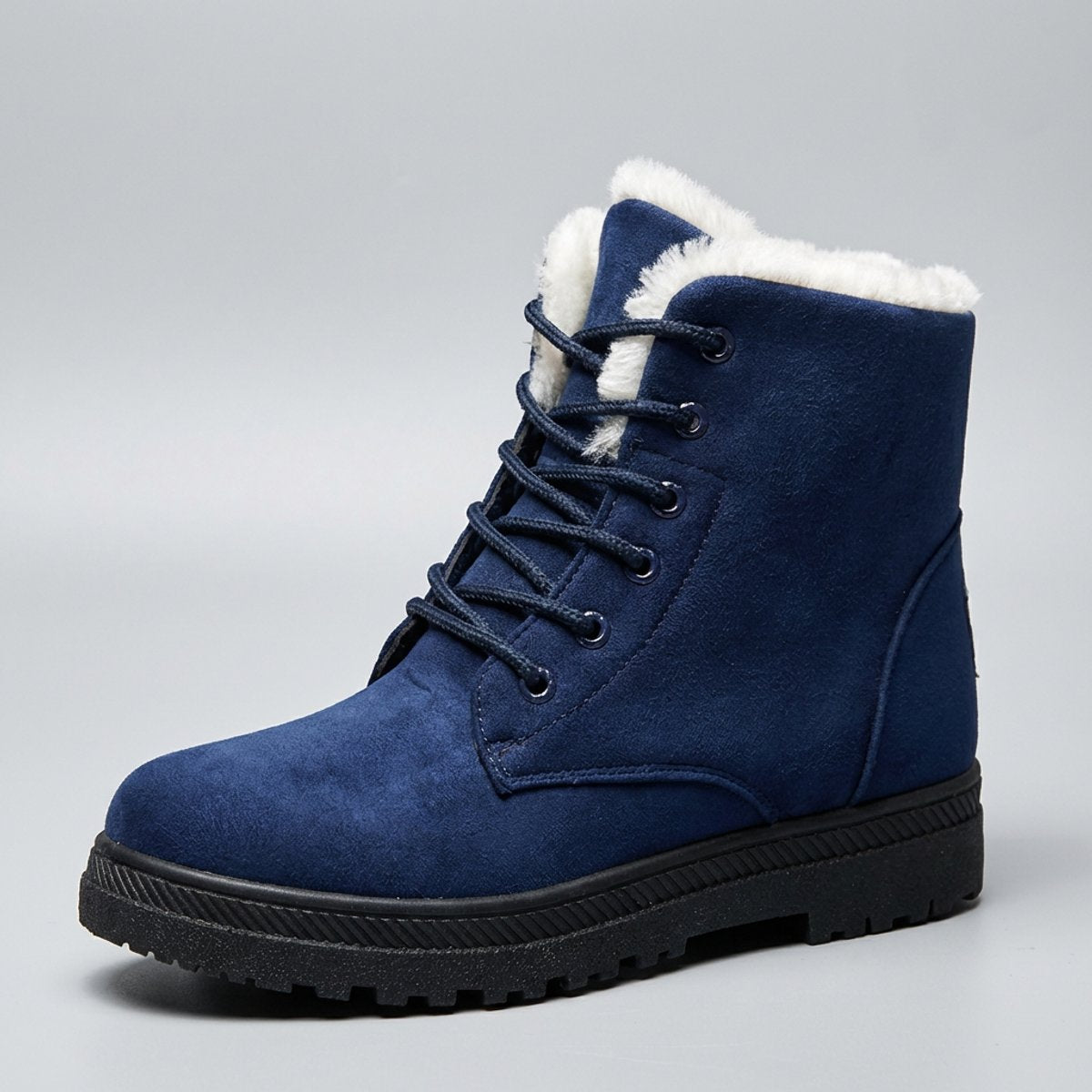 Blue Fur-lined lace-up snow boots for icy days