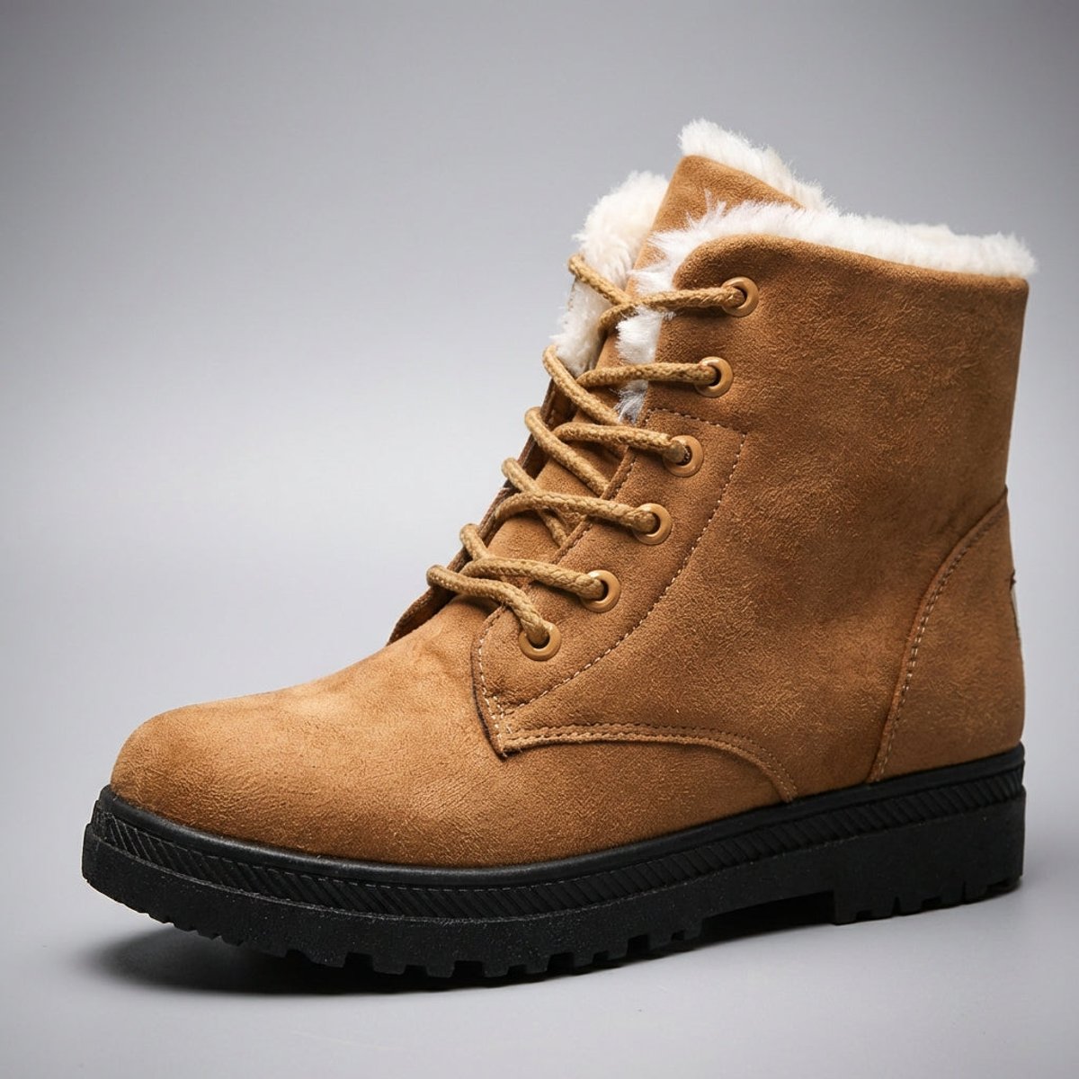 Brown Fur-lined lace-up snow boots for icy days