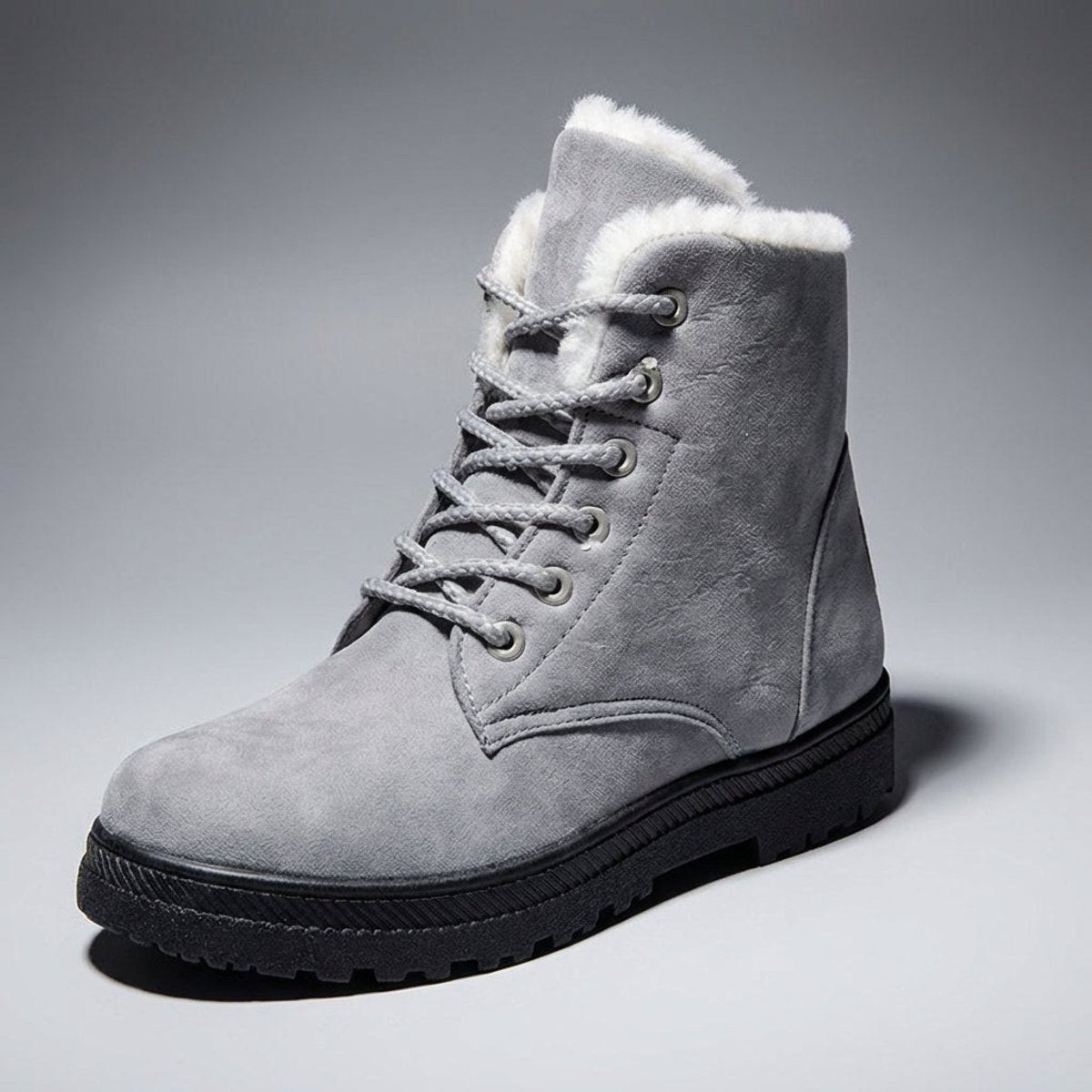 Grey Fur-lined lace-up snow boots for icy days