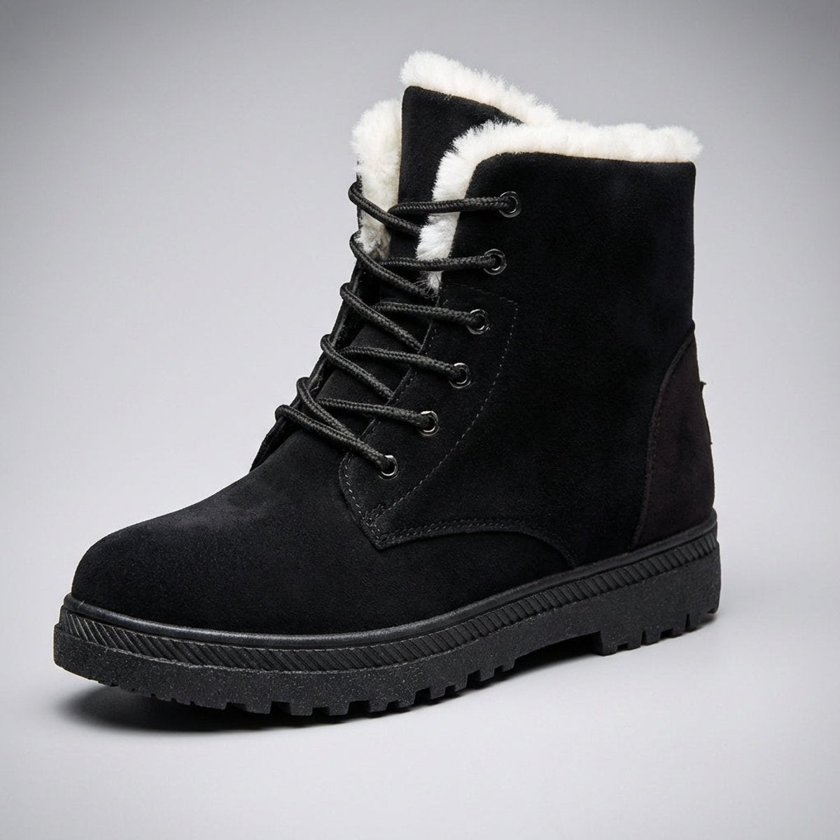 Black Fur-lined lace-up snow boots for icy days