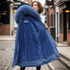 Blue Waterproof insulated faux fur hood parka coat, product photo