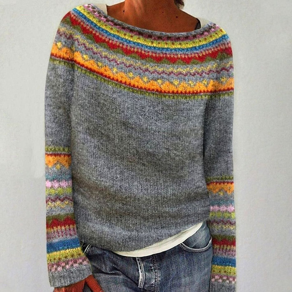 Grey merino wool fair isle knit jumper for cosy autumn style