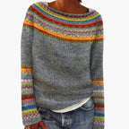 Grey merino wool fair isle knit jumper for cosy autumn style