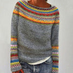 Grey merino wool fair isle knit jumper for cosy autumn style