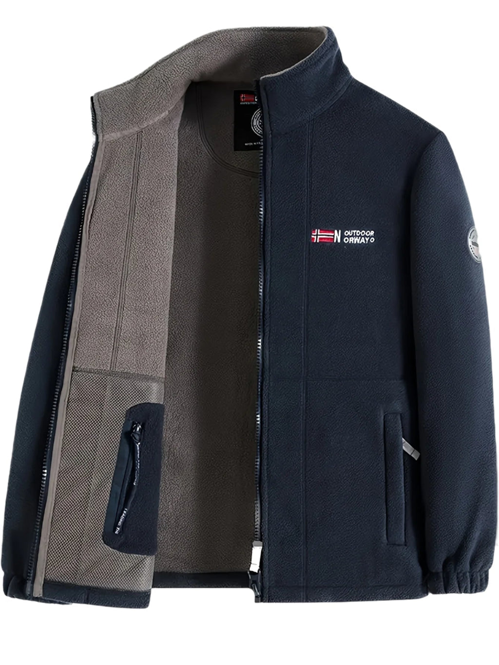 Navy Zip closure fleece jacket for outdoor weekends