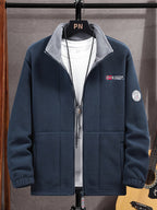 Navy Zip closure fleece jacket for outdoor weekends, product photo