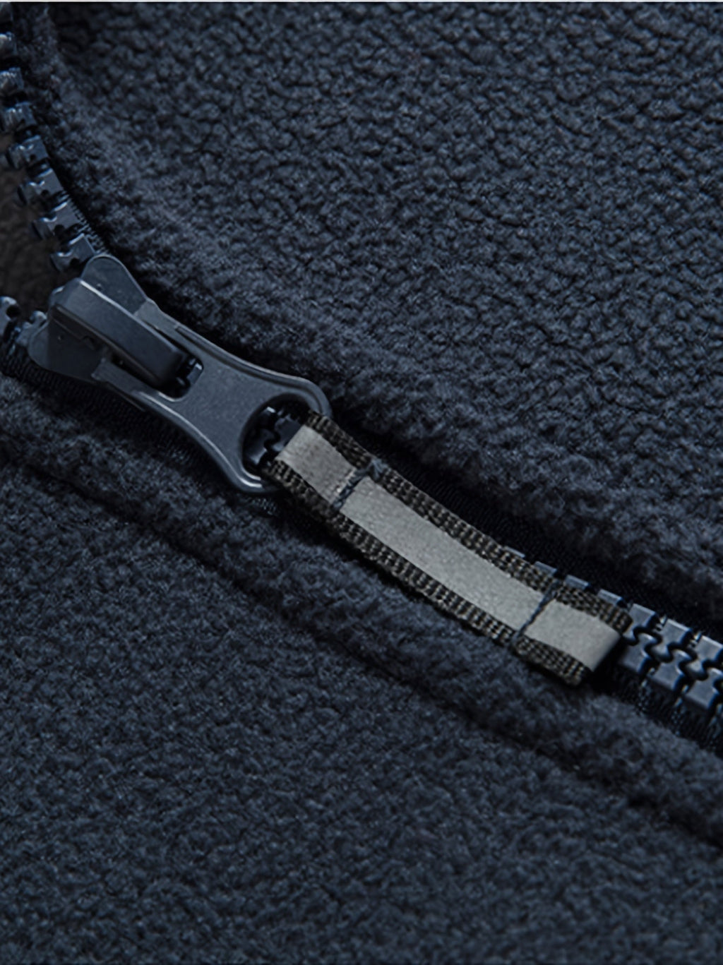 Navy Zip closure fleece jacket for outdoor weekends, styled product photo