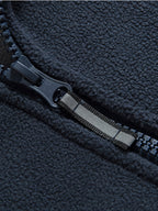 Navy Zip closure fleece jacket for outdoor weekends, styled product photo