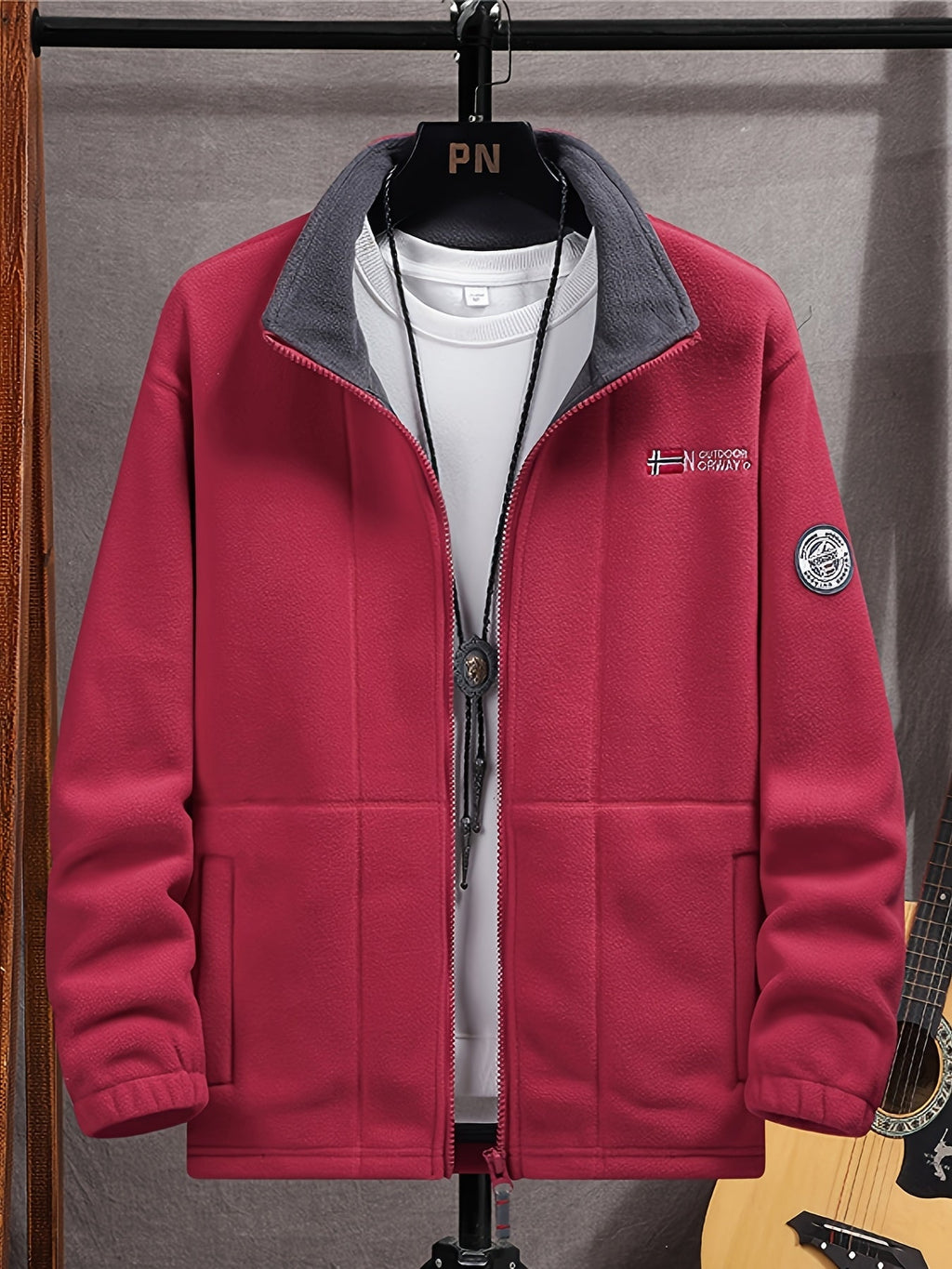 Product photo showing the navy zip closure fleece jacket for outdoor weekends