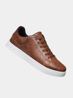 men's brown leather lace-up trainers with breathable lining