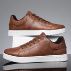 men's brown leather lace-up trainers with breathable lining