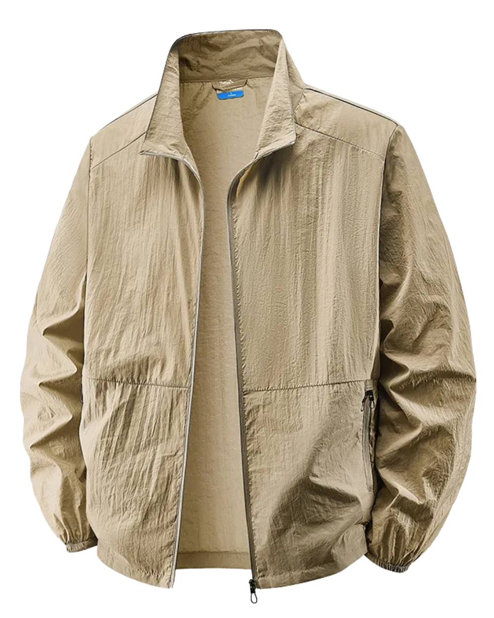 Men's casual lightweight zip jacket in khaki for everyday wear