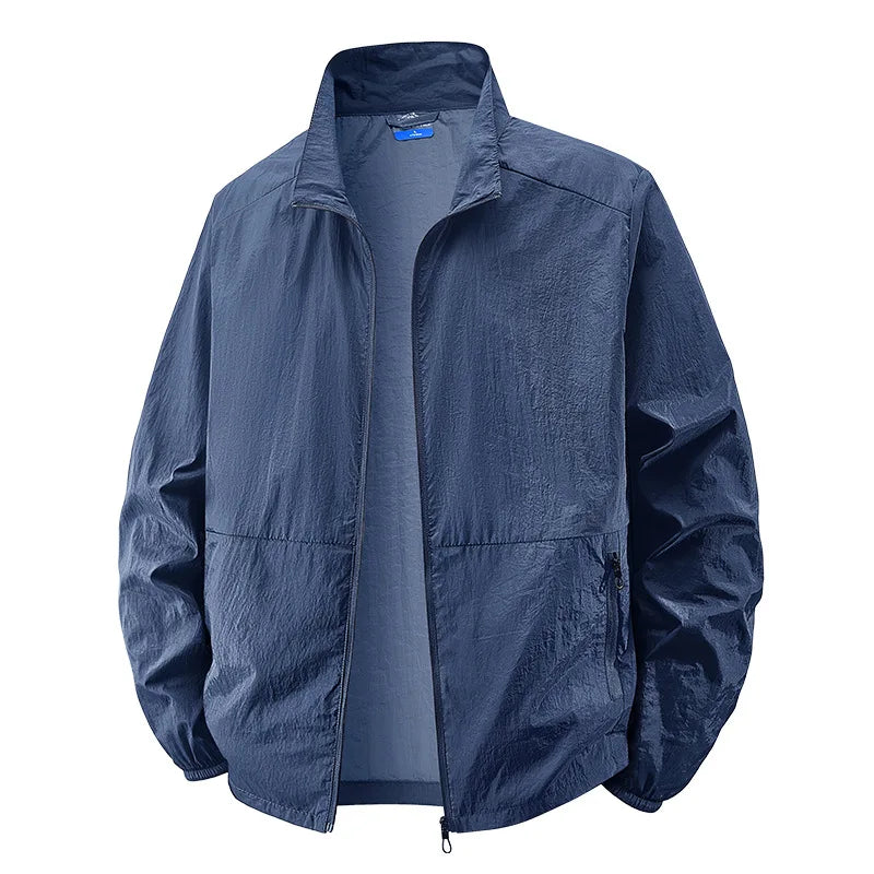 Men's lightweight zip-up jacket in blue, straight fit for transitional weather