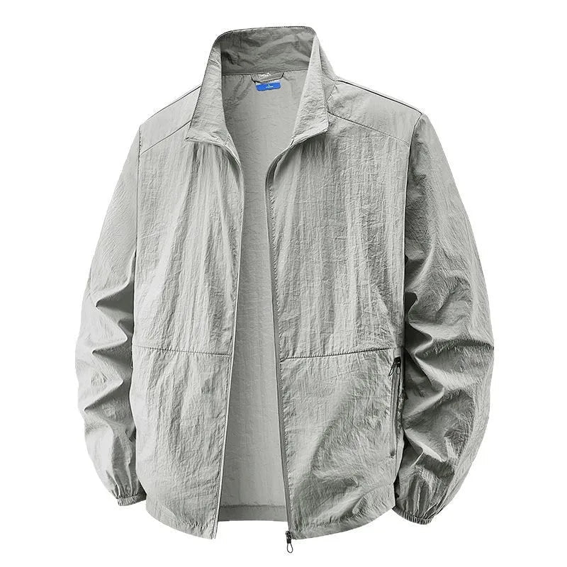 Men's lightweight zip-up jacket in light grey, straight fit for transitional weather
