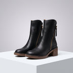 Black Genuine leather side-zip block heel ankle boots