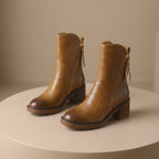 Black Genuine leather side-zip block heel ankle boots, product photo