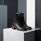 Black Genuine leather side-zip block heel ankle boots, catalogue product photo